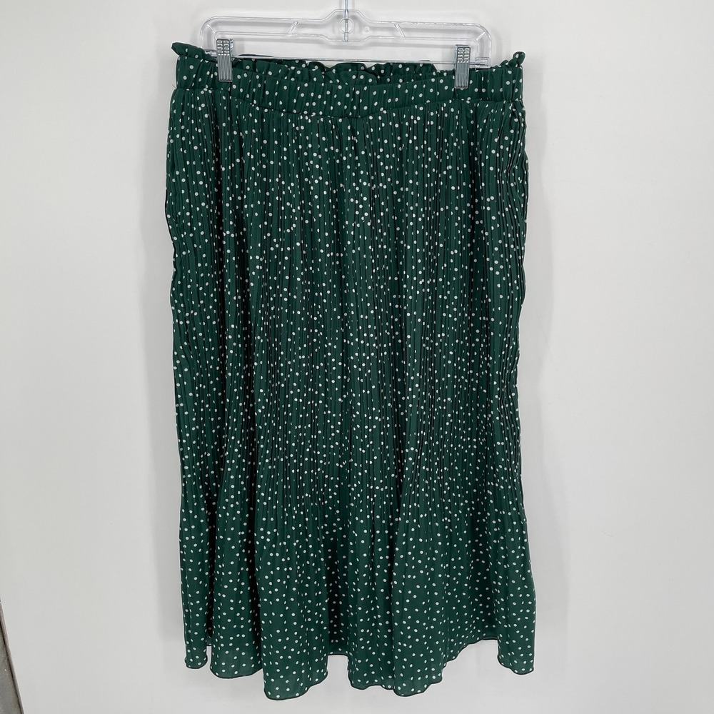 Exlura Women's Green Polka Dot Pleated Paperbag Waist Modest Midi Skirt Size XXL